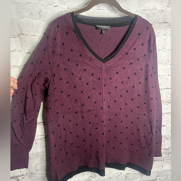 14/16 Lane Bryant purple and black polka dot long sleeve sweater - Picture 3 of 4